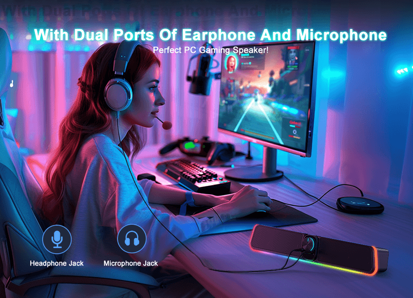 Computer Speakers - Wired USB Powered Bluetooth Computer Sound Bar with RGB & Volume Knob, HiFi Stereo Portable Gaming Sound Bar Speaker for Desktop Monitor, PC, Laptop, Tablets, Mac Air/Pro