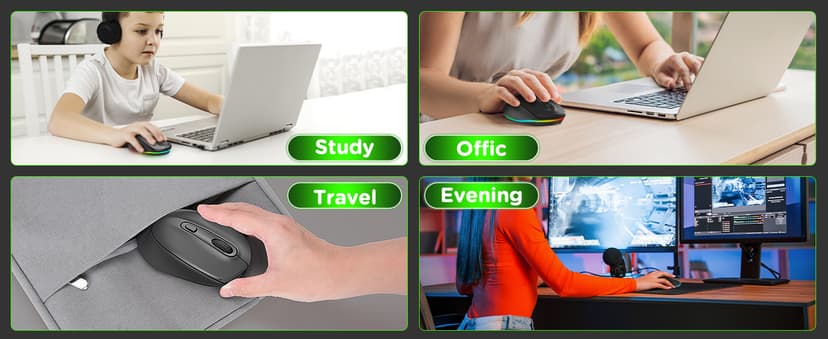 seenda Rechargeable Wireless Mouse -Light Up Mouse for Laptop, Small Cordless Mice with Quiet Click & LED Lights for Kids' Chromebook, Windows, Mac PC Computer - Black