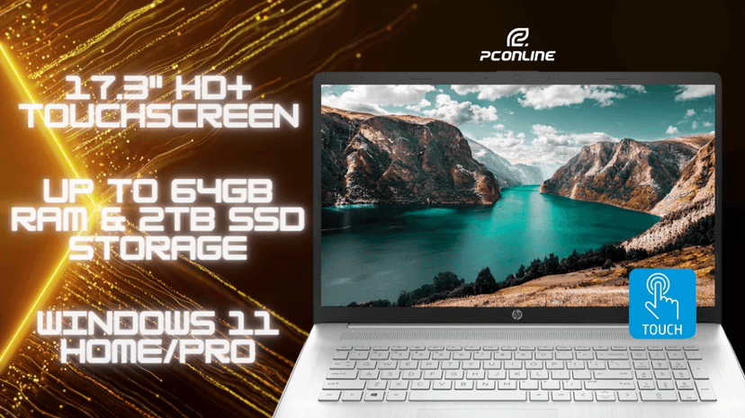 HP 17 Laptop, 17.3" HD+ Touchscreen, Intel Core i7-1255U Processor, 32GB RAM, 2TB SSD, Webcam, HDMI, Backlit Keyboard, Wi-Fi, Windows 11 Home, Silver