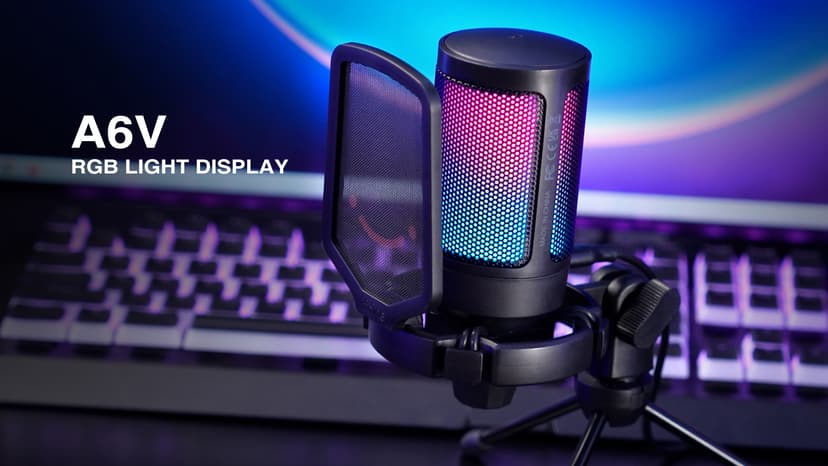FIFINE Gaming Streaming USB PC Microphone for Mac OS/Windows, AmpliGame Condenser Cardioid Mic with RGB for Video Vocal Recording Twitch Discord, Gamer Computer Mic-Blue