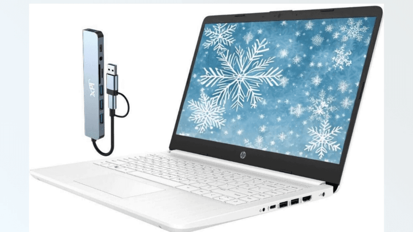 HP 14 Thin & Portable Laptop, 14" HD (1366 x 768), Intel 4-Core N4120 CPU, 16GB RAM, 192GB Storage (64GB eMMC + 128GB Docking Station Set) Webcam, 1 Year Office 365, Wi-Fi, HDMI Windows 11, White