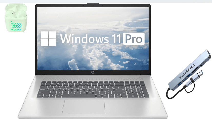 HP 17.3" FHD Business & Student Laptop Computer, 32GB RAM 1.5TB Storage (1TB SSD+512GB Docking Station Set), 6-Cores AMD Ryzen 5, Windows 11 Pro, PLUSERA Earphones, Silver