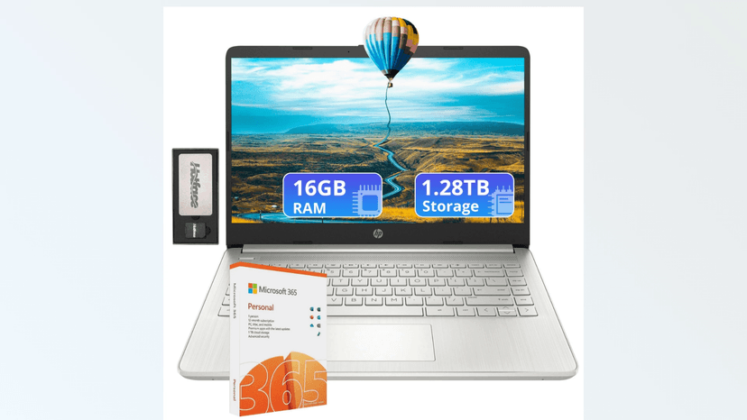 HP Flagship 14" Laptop with 1 Year Office 365 | 16GB RAM | 1.28TB Storage(128GB EMMC & 160GB Docking Station & 1TB Cloud Storage) | Intel 4-Core Processor | Webcam| Silver | Windows 11