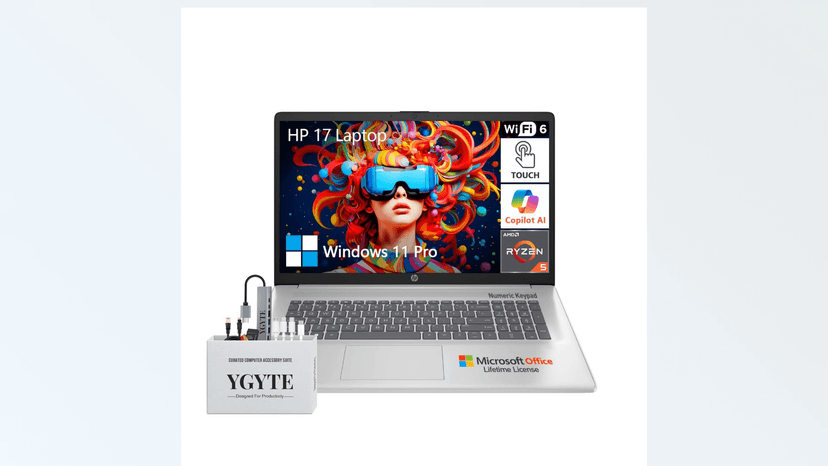 HP 2025 17.3 Touch Screen Laptop PC, 17 Inch Laptop Touchscreen, AMD Ryzen 5(6-Cores), 64GB RAM 2.5TB Storage (2TB SSD+512GB Docking Set), Windows 11 Pro Lifetime Office, 10-Key Number Pad