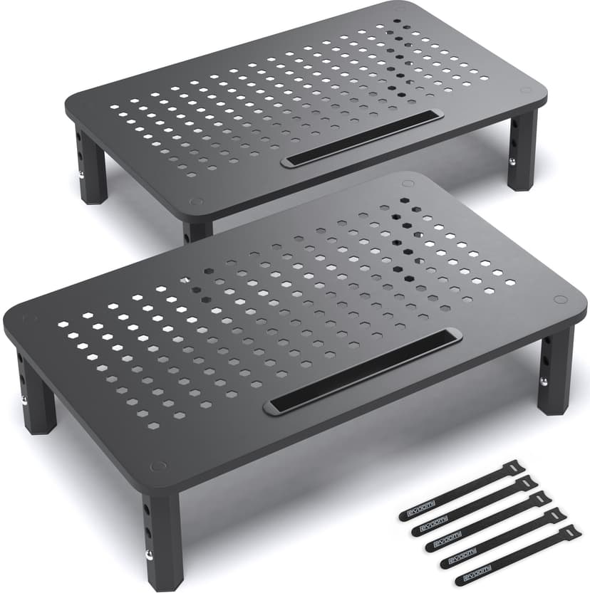 EVOOMI Back Saver Monitor Stand for Desk - 2 Pack Monitor Riser - Anti-Skid HD Hexagonal Steel Computer Stand - Free Cable Ties - Mesh Metal Computer Item Stand - Printer & iMac