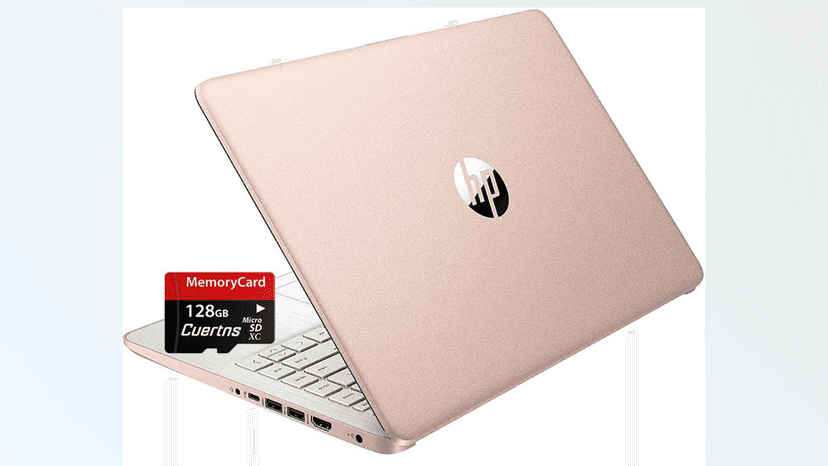 HP Stream 14" HD Thin and Light Laptop, Intel Celeron N4120, 16GB RAM, 64GB eMMC Storage, Long Battery Life, HD Webcam, HDMI, Rose Gold, Office 365 1-Year, Windows 11 S, 128GB Cuertns MicroSD