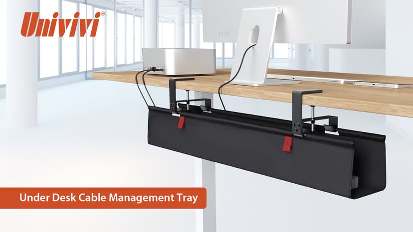 Univivi No Drill Under Desk Cable Management Tray, 36" Cord Organizer for Table, Clamp/Screw Mount Desk Cable Management, Premium Fabric Cable Management Tray for Office, Home