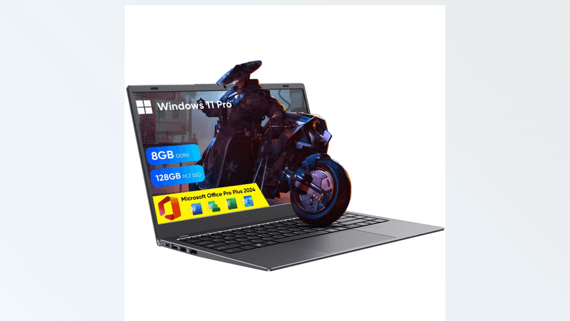 Laptop, 14 Inch HD Laptop Computer with MS Office 2024 Pro Plus, 8GB RAM 128GB SSD, Quad Core N5095 Processor Win-11 Laptops, Long Lasting Battery, Dual-Band WiFi 5, BT, USB 3.0, Webcam
