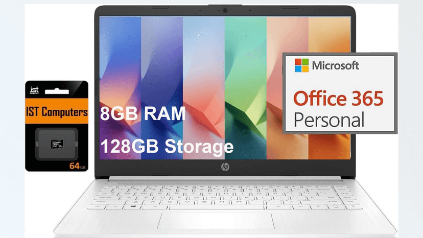 HP 14" Ultra Light Laptop for Student & Home (Intel Quad-Core N4120, 8GB RAM, 128GB(64GB + 64GB SD), 1-Year Office 365) 11-Hrs Long Battery Life, Webcam, WiFi, Win 11 Home in S Mode - Snow White