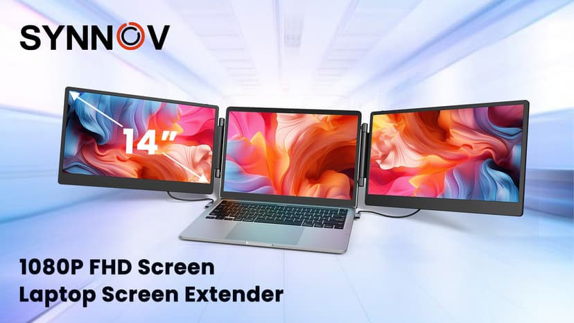 Laptop Screen Extender, 14" FHD 1080P Triple Portable Screen Extender Monitor for 13"-16.5" Laptop with Stand Dual Monitors Built-in Speakers, Laptop Monitor Extender for MacOS/Wins/Chrome/Dex