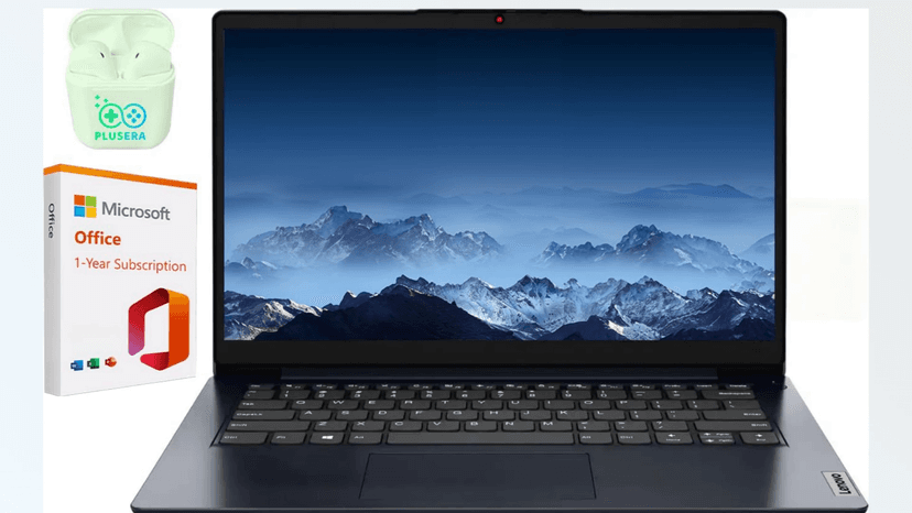 Lenovo IdeaPad 14" Business & Student Laptop, 4GB RAM 384GB Storage (256GB SSD+128GB eMMC), Dual-Core Intel Celeron, Windows 11 Home with 1-Year Microsoft Office 365 Included, PLUSERA Earphones