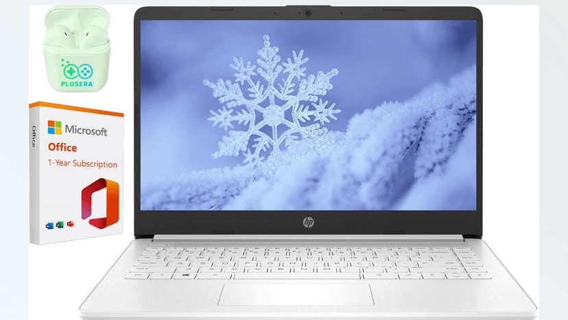HP 14" LED Business Laptop Computer, 16GB RAM 320GB Storage (64GB eMMC+256GB SD Card), Intel Quad-Core N4120, Windows 11 S Laptop with 1-Year Microsoft Office 365, PLUSERA Earphones, White