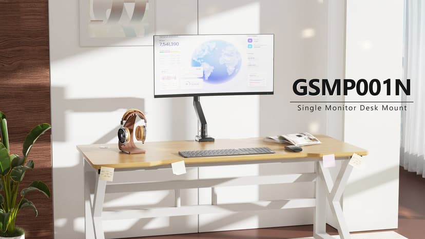 WALI Single Monitor Mount, Gas Spring Monitor Arm for 17-34 inch Screens, Adjustable Computer Monitors Stand up to 26.4lbs, with Clamp and Grommet Base, Mounting Holes 75 and 100mm (GSMP001N), Black