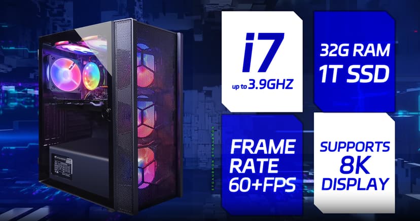 STGAubron Desktop PC, Intel Core i7 up to 3.9G, GeForce RTX 3060 12G GDDR6, 32G, 1TB SSD, WiFi, BT 5.0, RGB Fanx6, RGB Keybaord, RGB Mouse, Mouse Pad, RGB Bluetooth Sound Bar, RGB BT Gaming Mic W1