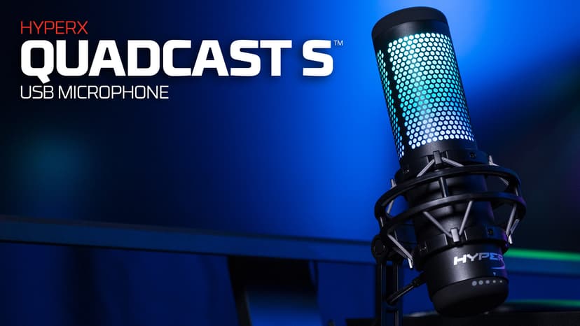 HyperX QuadCast S – RGB USB Condenser Microphone for PC, PS4, PS5 and Mac, Anti-Vibration Shock Mount, 4 Polar Patterns, Pop Filter, Gain Control, Gaming, Streaming, Podcasts, Twitch, YouTube, Discord