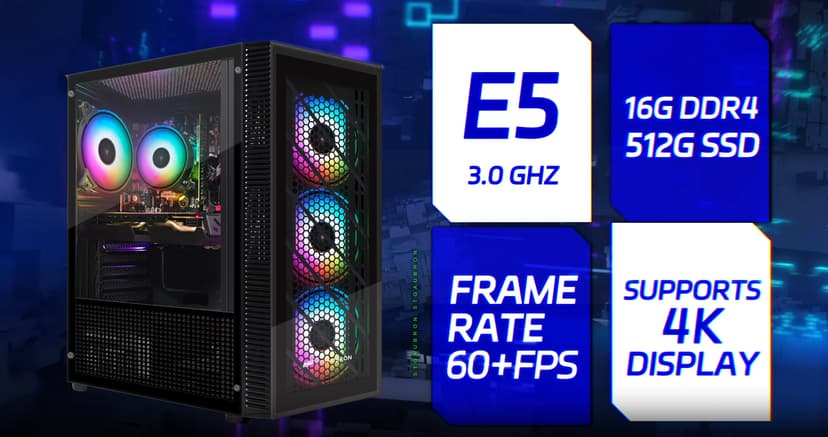 STGAubron Gaming PC Computer Desktop, Intel i7 Xeon E5 2.8GHz, Radeon RX 550 4G, 16GB DDR4, 512GB SSD, WiFi, BT 5.0, RGB Fan x4, Windows 10 Home