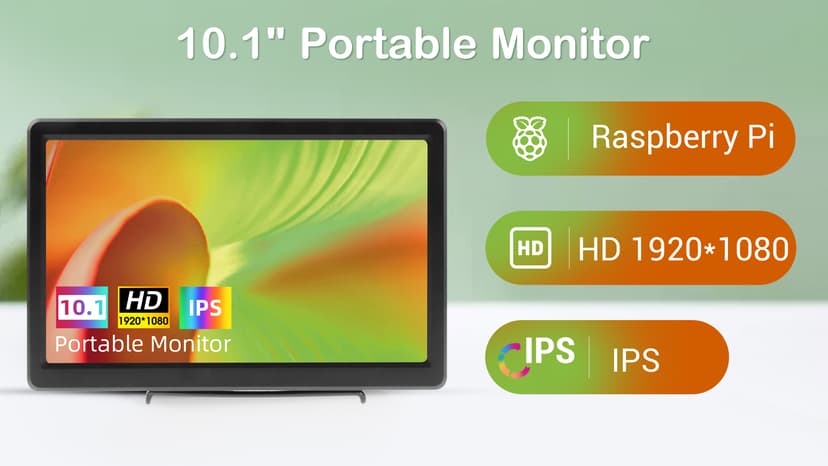 ELECROW 10.1 Inch Portable Monitor - IPS Capacitive Monitor with HD VGA Port，1920x1080P LCD Display Built-in Dual Speakers VESA Mount for Raspberry Pi 5/4/3, PS Xbox, Windows 11/10/8/7