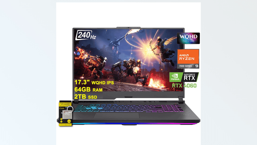 Asus ROG Strix G17 G713 Gaming Laptop 17.3" WQHD IPS 240Hz AMD 12-Core Ryzen 9 7845HX (Beat i9-12900H) 64GB RAM 2TB SSD GeForce RTX 4060 8GB USB-C RGB Backlit Fast Charging Win11 w/ICP Accessory