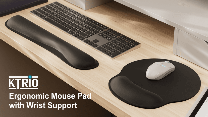 KTRIO Ergonomic Keyboard Wrist Rest, Memory Foam Wrist Rest for Computer Keyboard, Mouse Pad Set for Easy Typing & Pain Relief for Office & Home, Black