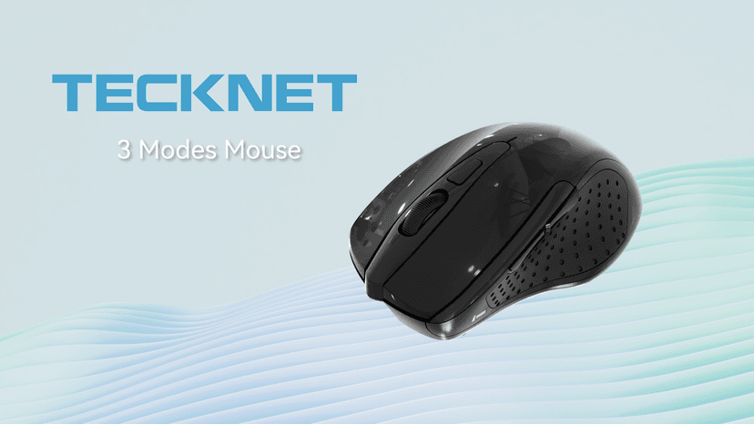 TECKNET Rechargeable Jiggler Wireless Mouse (BT5.0/3.0 & 2.4G) 4800 DPI Silent USB A & Bluetooth Mouse 6 Buttons, Wide Compatibility - Black