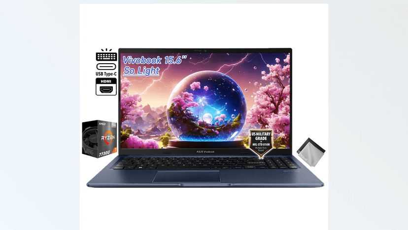 ASUS Vivobook 14" FHD Slim Laptop, Latest 10Cores i5-1334U, Intel UHD Graphics, USB C, Webcam, 2025 Model, Win11 (R7 7730U)