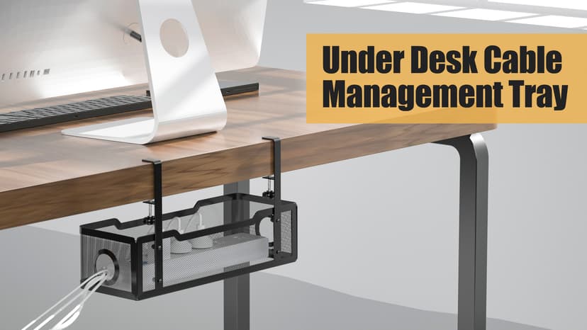 Under Desk Cable Management Tray White, Cinati Wire Organizers No Drill, Cable Tray with Clamp for Wire Management, Cord Organization Box for Office, Home - No Damage to Desk