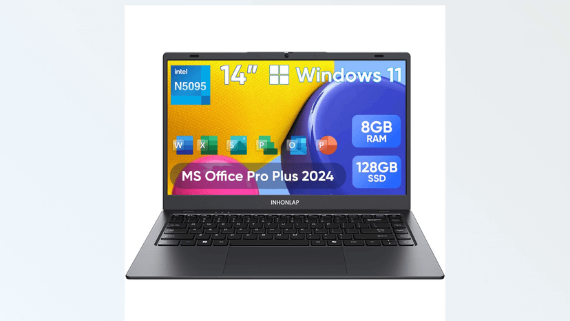 Laptop Computer, 14 Inch Laptop 8GB RAM 128GB SSD Laptops, Quad-Core N5095 Processor, Up to 2.9 GHz, Win11 Pro, Office Pro Plus 2024, WiFi 5, BT 5.0, Webcam, Long Lasting Battery, Black