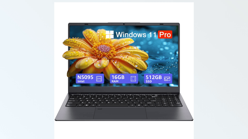 15.6-inch Windows 11 Laptop, 16GB RAM, 512GB SSD, FHD IPS Display Laptop Computer, Intel N5095 Quad Core, 2.4/5G WiFi, BT4.2 Backlit and Fingerprint, Lightweight and Portable