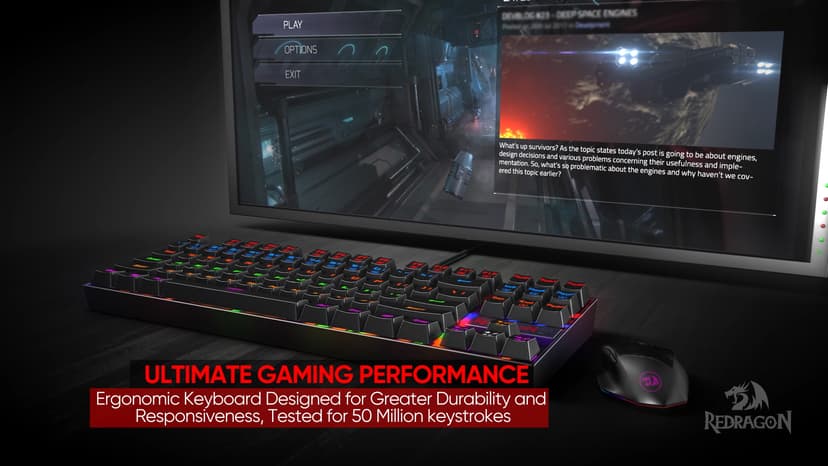 Redragon K552 Mechanical Gaming Keyboard, 87-Key Compact, LED Gaming Keyboard with Red Switches, Anti-Ghosting, Metal Frame for PC Gaming & Typing, Beginner-Friendly (Black)