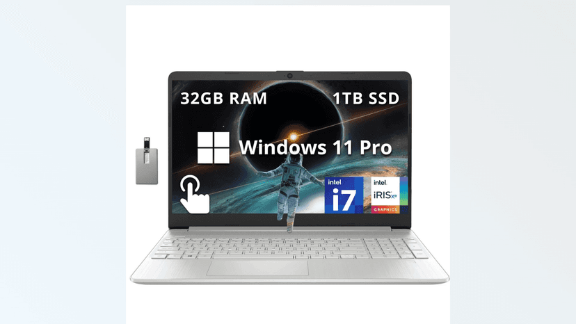 HP 15.6" FHD Touchscreen Business Laptop, Intel i7-1255U, 32GB RAM, 1TB PCIe SSD, Intel Iris Xe Graphics, Num Pad, Webcam, Windows 11 Pro, Natural Silver, 32GB Hotface USB Card