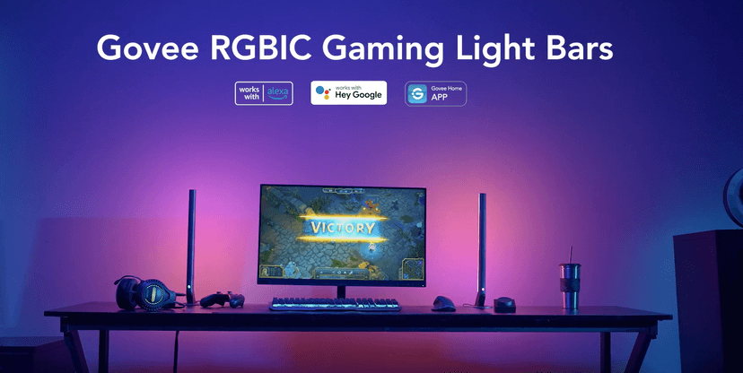 Govee RGBIC Gaming Light Bars H6047 with Smart Controller, Wi-Fi Smart LED Gaming Lights with Music Modes and 60+ Scene Modes Built, Works with Alexa & Google Assistant, Game Room Lights Decor