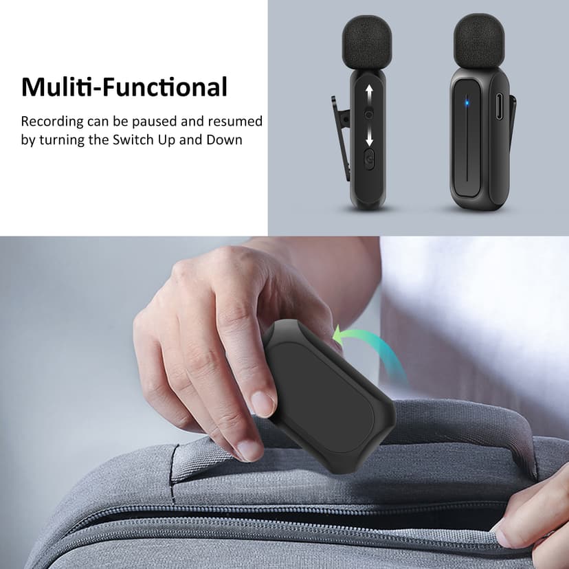 2 Pcs Wireless Lavalier Microphone for iPhone iPad Android with Charging Case 7H Clip on Lapel Microphone Wireless for Video Recording Vlogging, YouTube, Interview, 3 Mode Denoise, 70ft