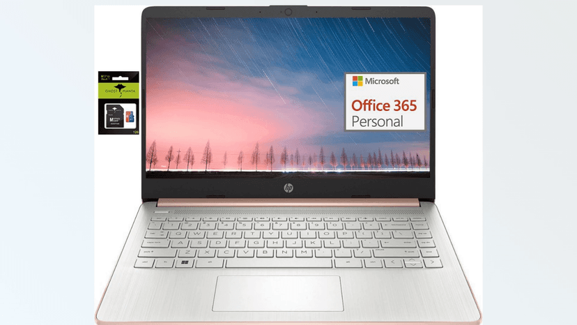 HP 14 Premium HD Portable Laptop Computer Students Business, Quad-Core Intel Celeron Processor, 16GB RAM, 256GB Storage(128GB eMMC+ 128GB Ghost Manta SD Card), 1 Year Office 365, HDMI, Win 11