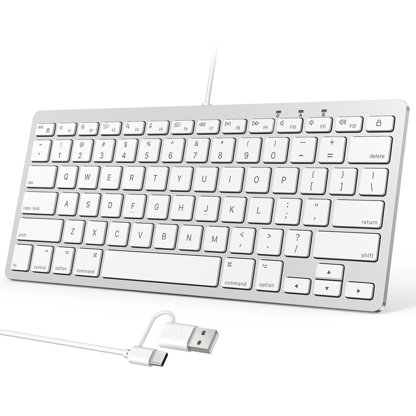 OMOTON Wired Keyboard for Mac with Dual Interface, Comfortable Typing Angle & Stable Connection, Compatible with MacBook, iMac, Mac Mini, PC-White