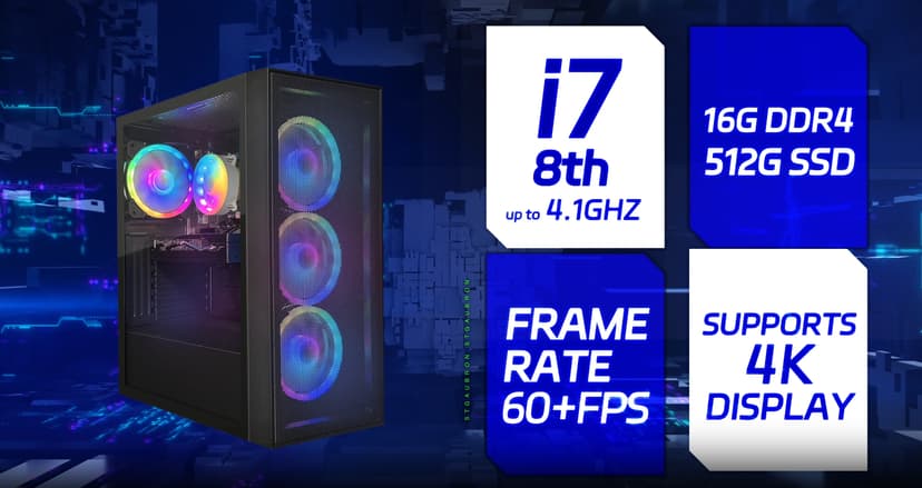 STGAubron Gaming PC Computer Desktop, Radeon RX 580 8G, Intel Core I7 8th up to 4.10 GHz, 16G DDR4, 512G SSD, WiFi 6 & BT 5.2, RGB Fan x4, Windows 11 Home