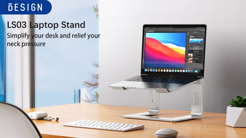 BESIGN LS03 Aluminum Laptop Stand, Ergonomic Detachable Computer Stand, Notebook Riser Compatible with Air, Pro, Dell, HP, Lenovo More 10-15.6" Laptops, Silver
