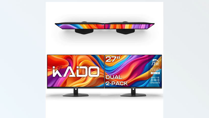 Kado Dual Monitor Setup - 2-Pack 27" 1920x1080 Computer Monitor 75Hz VESA Mount HDMI Office Gaming Hybrid Built-in Speakers (E27X Dual Series)