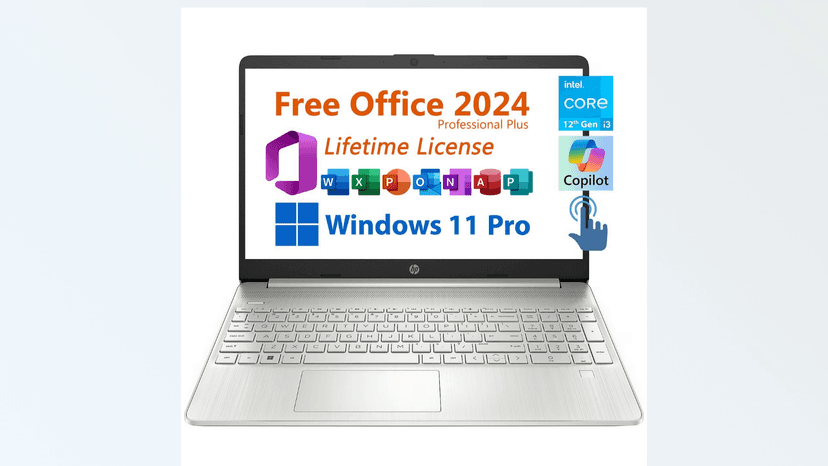 HP 15.6" Business Laptop, Free Microsoft Office 2024 Lifetime License, Copilot AI Chat, HD Touchscreen Display, Intel 6-Core i3-1215U 4.4 GHz, 16GB RAM, 512GB SSD, Long Battery Life, Windows 11 Pro