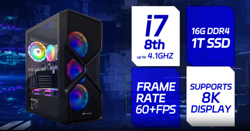 STGAubron Gaming PC Computer Desktop, GeForce RTX 2060 Super 8G, Intel Core I7 8th up to 4.1GHz, 16G DDR4, 1T SSD, WiFi 6 & BT 5.2, RGB Fan x6, Windows 11 Home