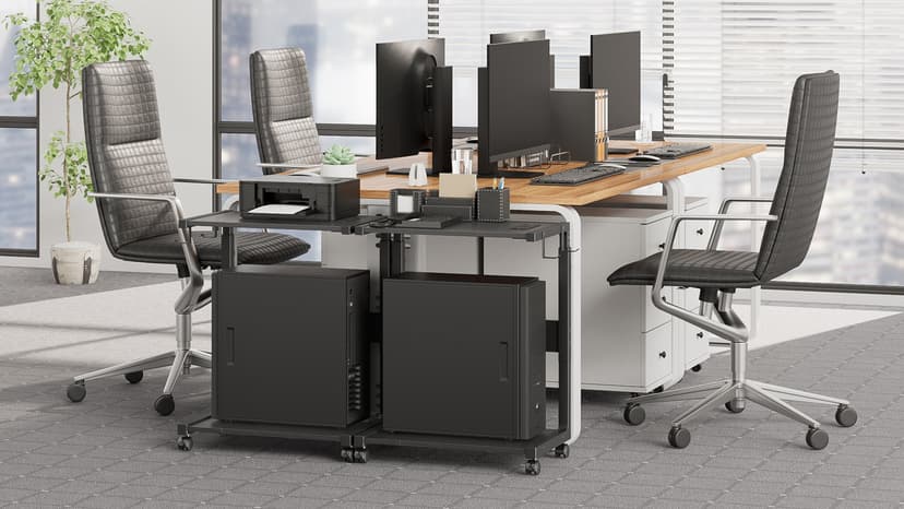 JANE EYRE Computer Tower Stand - Adjustable PC Tower Stand CPU Holder Cart with Charging Station for Office Home Classroom,23.03"-28.3" H, black