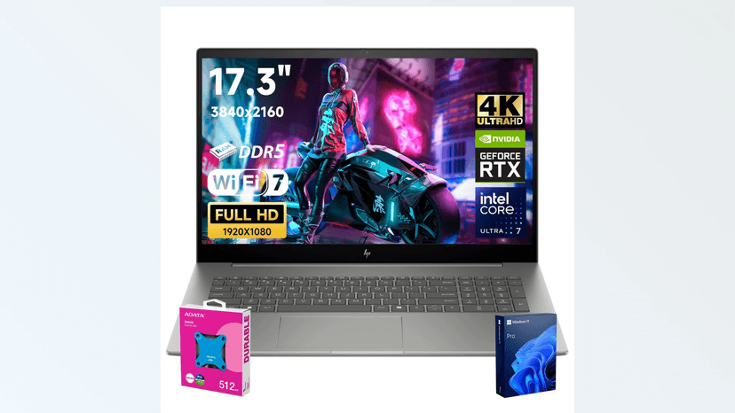 HP 2025 Envy Next Gen Copilot AI Ready Business Laptop, 17.3" UHD Display, Intel Core Ultra 7 155U, GeForce RTX 3050, 64GB DDR5 RAM, 2TB SSD, Backlit KB, Wi-Fi 7, W11P, ADATA 512 External SSD Bundle