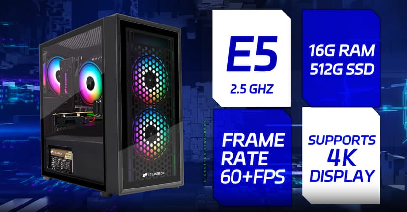 STGAubron Gaming PC Computer Desktop, Radeon RX 560 4G, Intel i7 Xeon E5 up to 3.0GHz, 16GB RAM, 512GB SSD, WiFi, BT 5.0, RGB Fan x3, Windows 10 Home for Gamer, Streaming