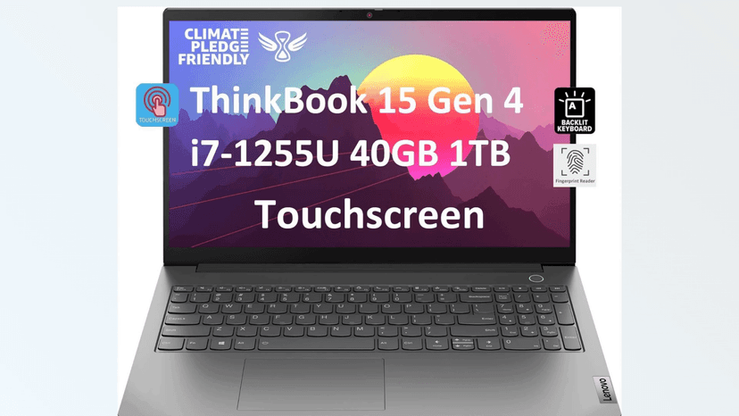 Lenovo ThinkBook 15 Gen 4 Business Laptop (15.6" IPS FHD Touchscreen, Intel 10-Core i7-1255U, 40GB RAM, 1TB SSD), FHD Webcam, Narrow Bezel, Backlit, Fingerprint, Thunderbolt 4, Win 11 Pro, Grey