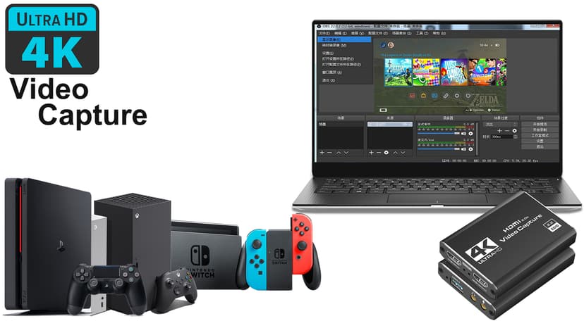 4K HDMI Capture Card for Streaming, Full HD 1080P 60FPS USB Cam Link Game Audio Video Capture Card Nintendo Switch/PS5/3ds/Xbox/PS4 (Black)