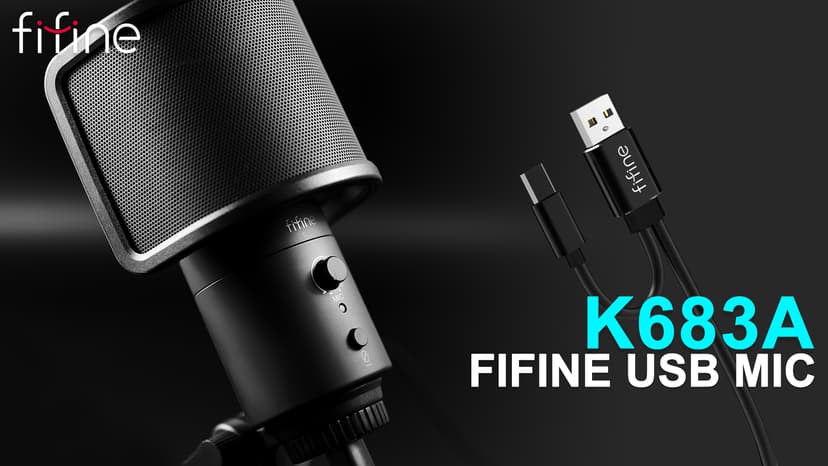 FIFINE USB Desktop PC Microphone with Pop Filter for Computer and Mac, Studio Condenser Mic with Gain Knob Mute Button Headphone Jack for Gaming Streaming Recording YouTube, Extra USB-C Plug-K683A