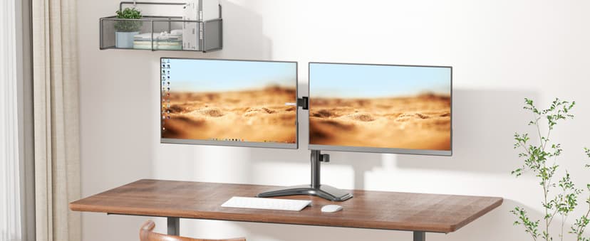 WALI Dual Monitor Stand for Desk, Monitor Stands for 2 Monitors up to 27 inch, Dual Monitors Mount Fits up to 22lbs, Free Standing Full Motion Dual Monitors Arm for Desk (MF002), Black