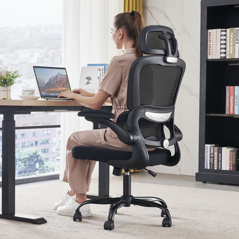 Office Chair Ergonomic Desk Chair, 330 LBS Home Mesh Office Desk Chairs with Wheels, Comfortable Gaming Chair, High Back Office Chair for Long Hours (Black)