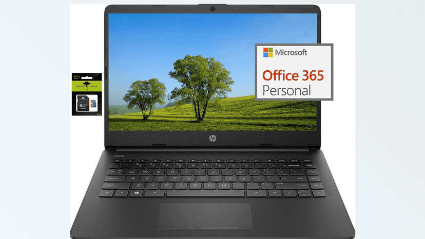 HP 14" Laptop for Student and Business Stream Ultral Light, Intel Quad-Core Processor, 16GB RAM, 128GB Storage(64GB eMMC+64GB Ghost Manta SD Card), 1-Year Office 365, Webcam, Long Battery Life, Win11