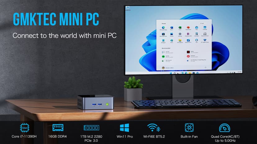GMKtec Mini PC Intel Core i7-1195G7 (up to 5.0 GHz) 32GB DDR4 1TB SSD Desktop Mini Computers WiFi 6, BT 5.2/ DP, HDMI/RJ45 2.5G/USB4.0
