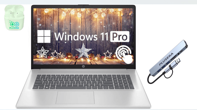 HP 17.3" Touchscreen Laptop Computer, 64GB RAM 2.5TB Storage (2TB SSD+512GB Docking Station Set), 6-Cores AMD Ryzen 5, Windows 11 Pro with Microsoft Office Home & Business Included, PLUSERA Earphones
